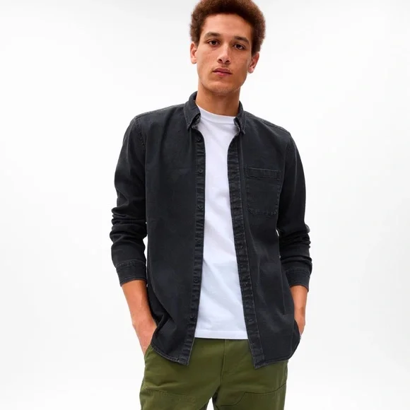 h&m mens black dress shirt Men - Black Slim-Fit Cotton Shirt - Size: M